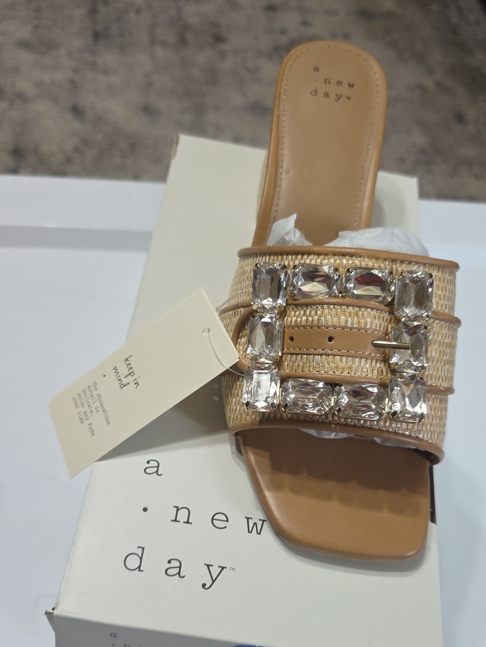 a new day Tan Jeweled Woven Slide Mule